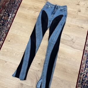 Mugler Women's Denim and Black Flare Jeans